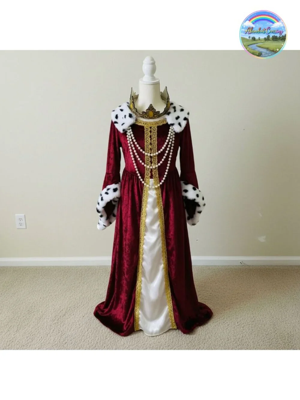 Girls Queen Costume Renaissance Gown Crown Set Dress Up